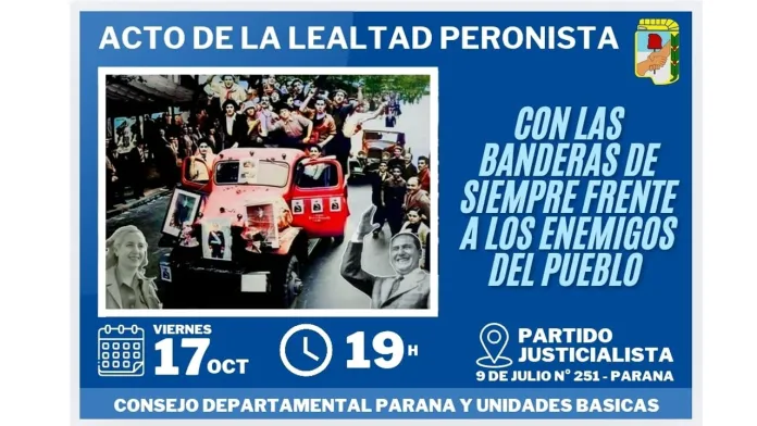  Sin candidatos, el PJ celebrará este viernes el Día de la Lealtad con un acto en Paraná