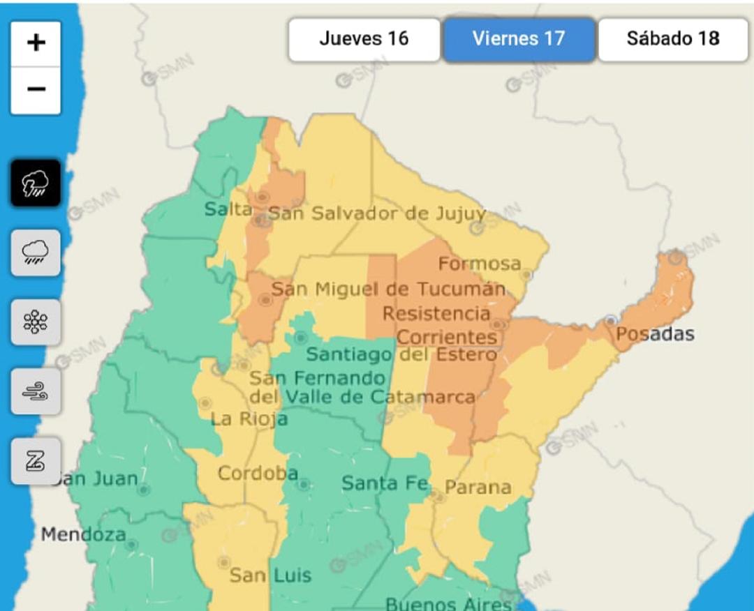  Emitieron una alerta amarillo por tormentas para este viernes