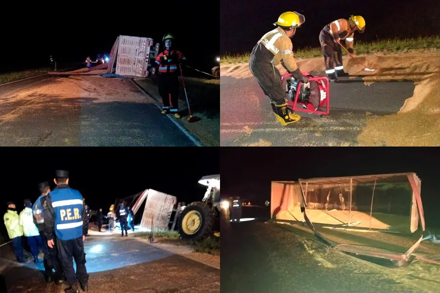 Dpto. Diamante: Volcó un camión y esparció su carga de cereales sobre Ruta 11