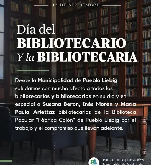  Pueblo Liebig: 13 de septiembre Día del Bibliotecario y la Bibliotecaria